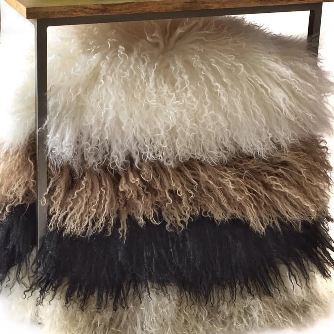 Long Wool Mongolian Sheepskin Cushion Covers