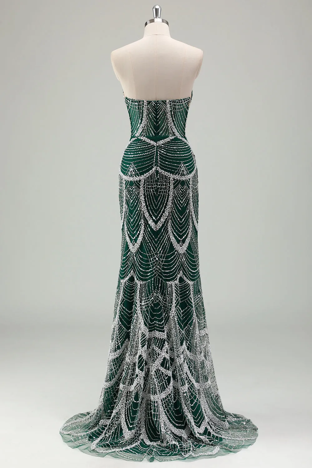 Luxury Dark Green Beading Strapless Mermaid Prom Dress