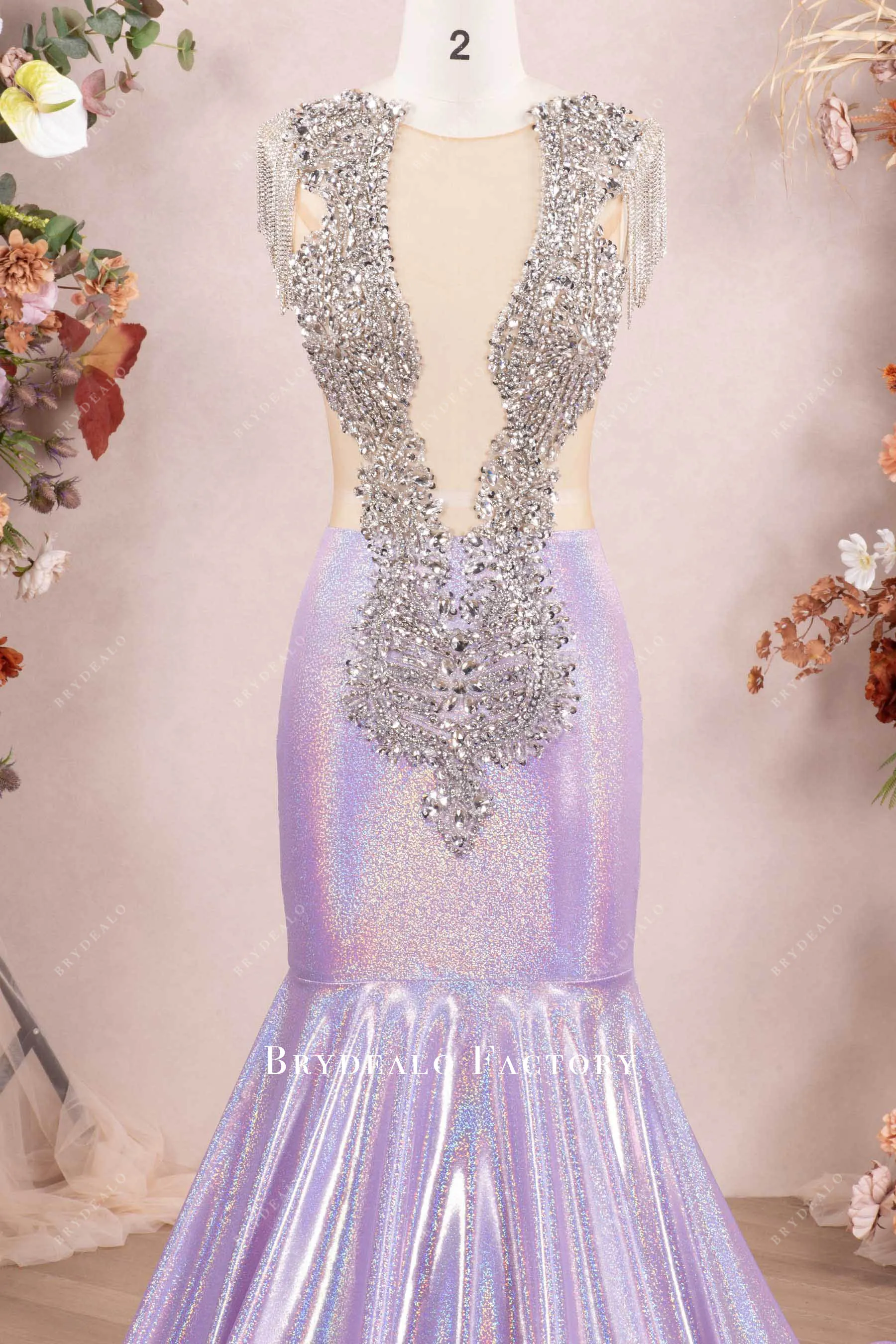 Luxury Galaxy Lilac Rhinestone Mermaid Stretchy Prom Dress