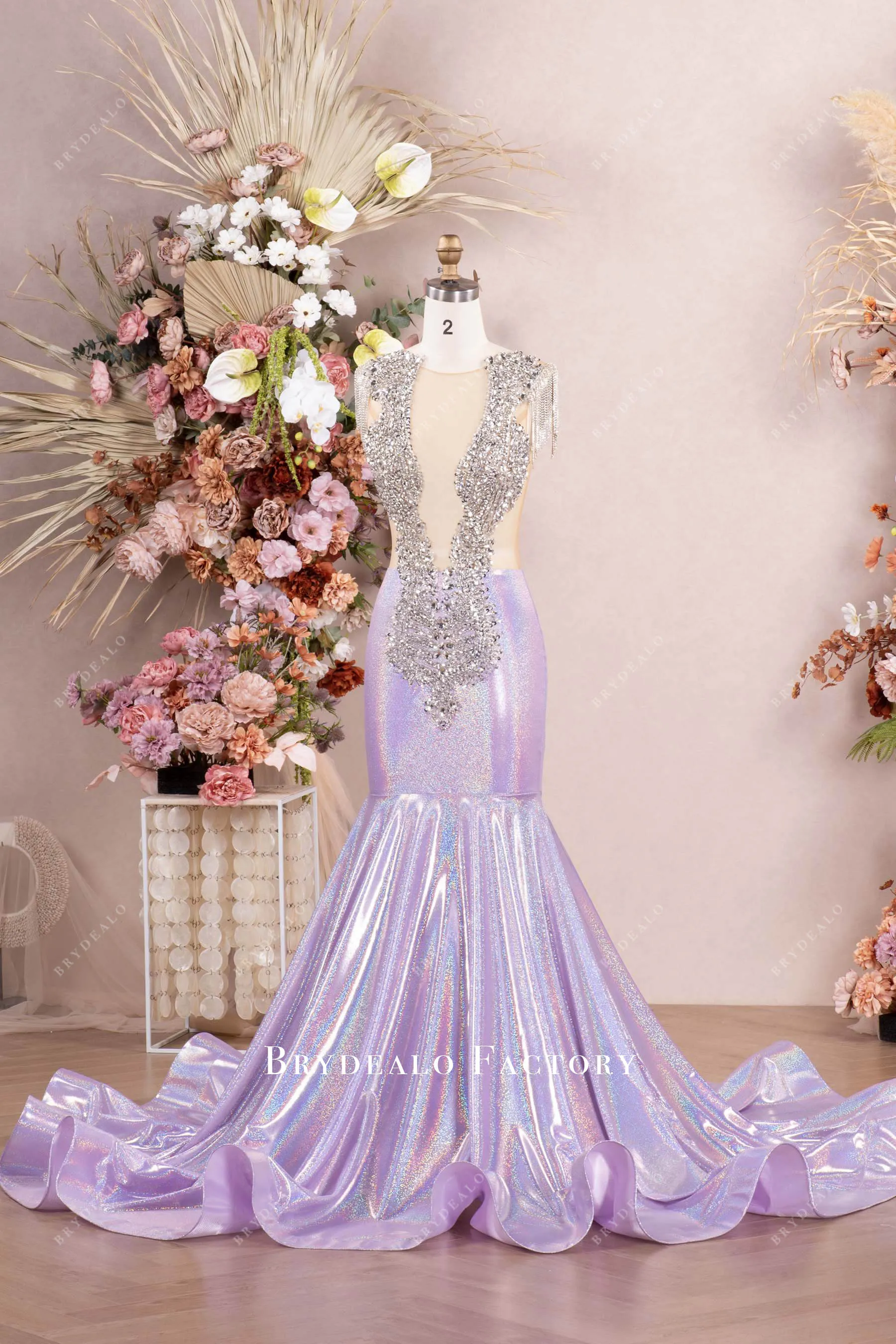 Luxury Galaxy Lilac Rhinestone Mermaid Stretchy Prom Dress