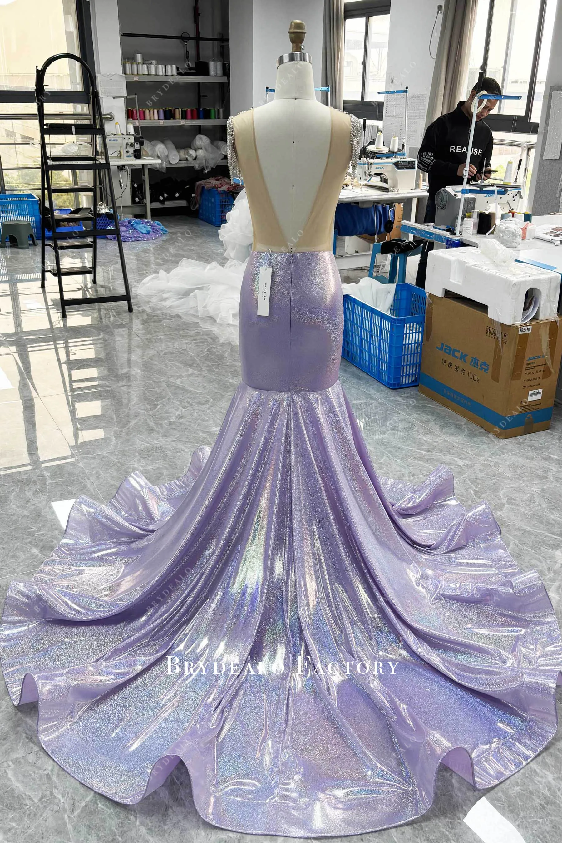 Luxury Galaxy Lilac Rhinestone Mermaid Stretchy Prom Dress