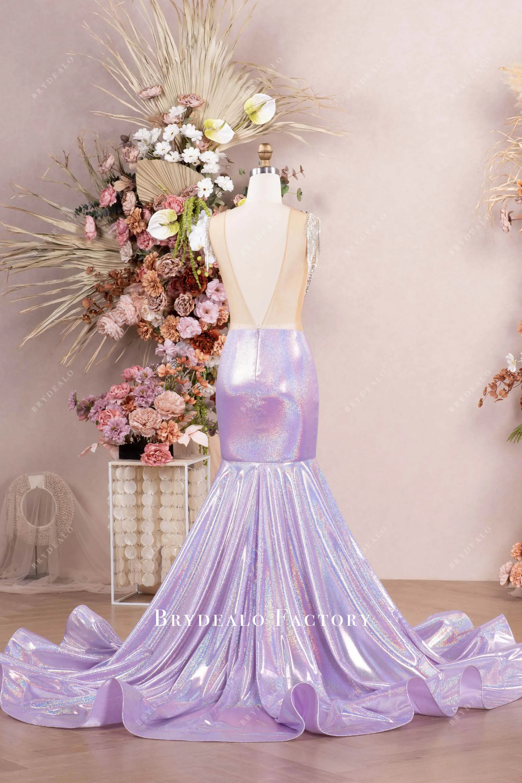 Luxury Galaxy Lilac Rhinestone Mermaid Stretchy Prom Dress