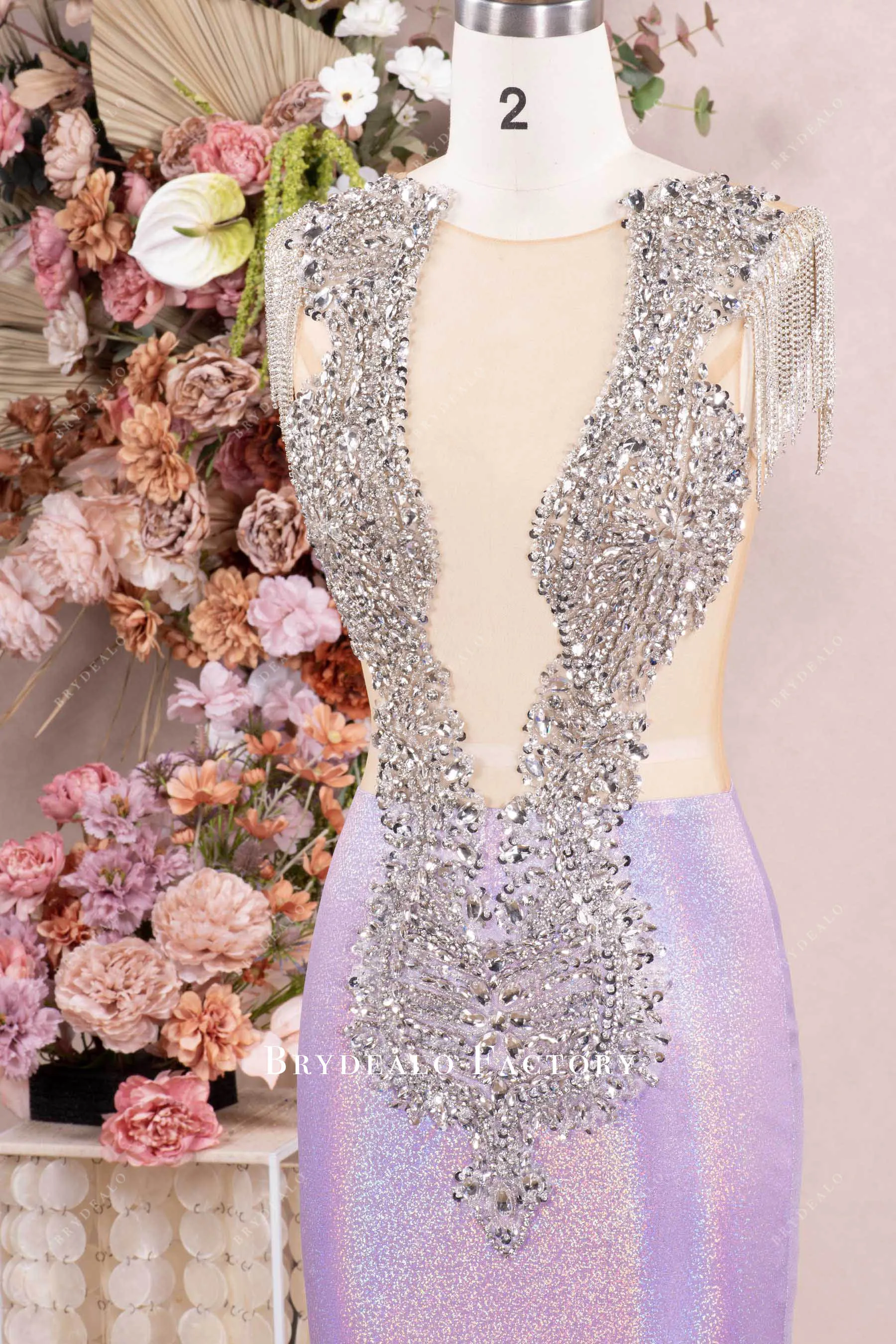 Luxury Galaxy Lilac Rhinestone Mermaid Stretchy Prom Dress