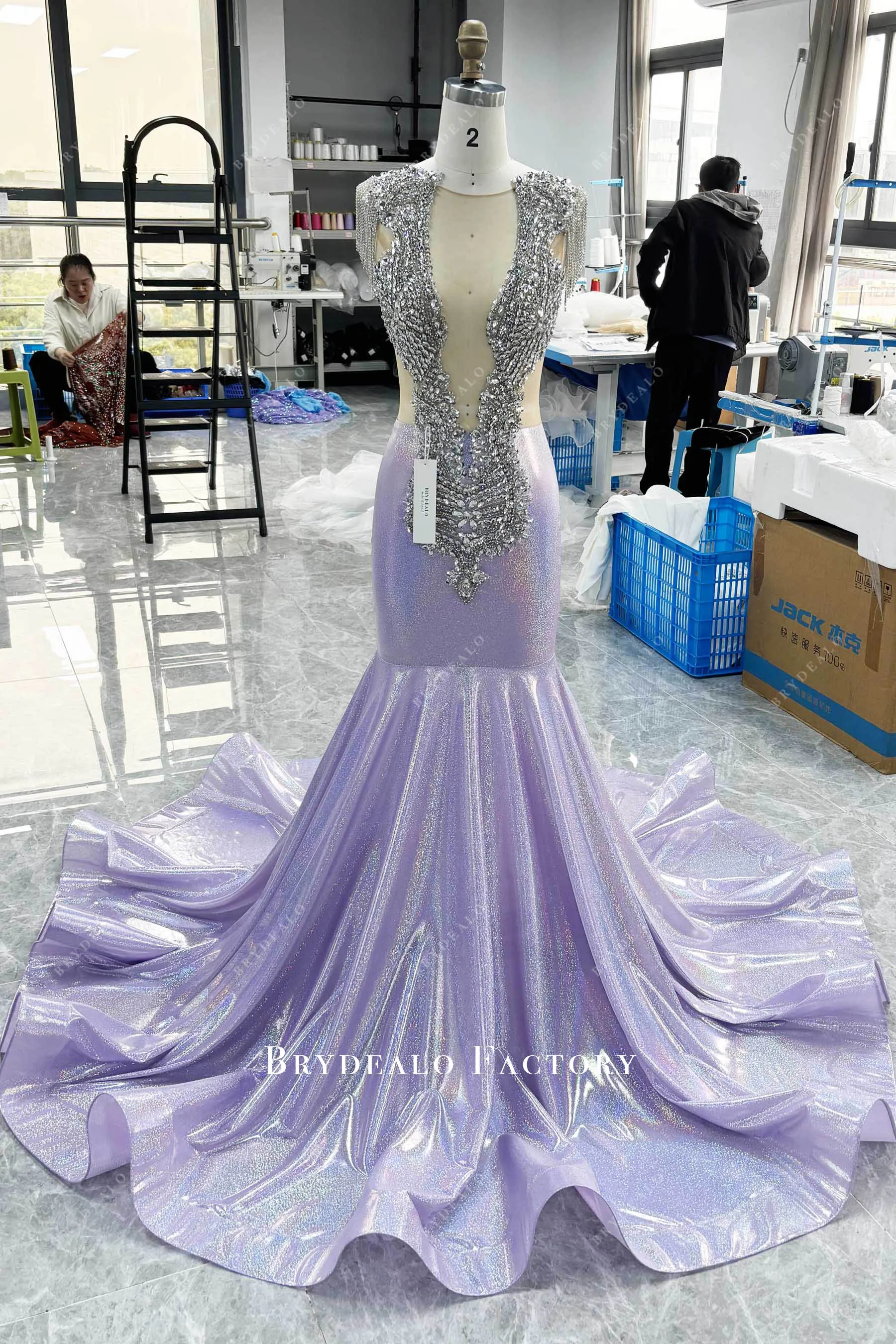 Luxury Galaxy Lilac Rhinestone Mermaid Stretchy Prom Dress