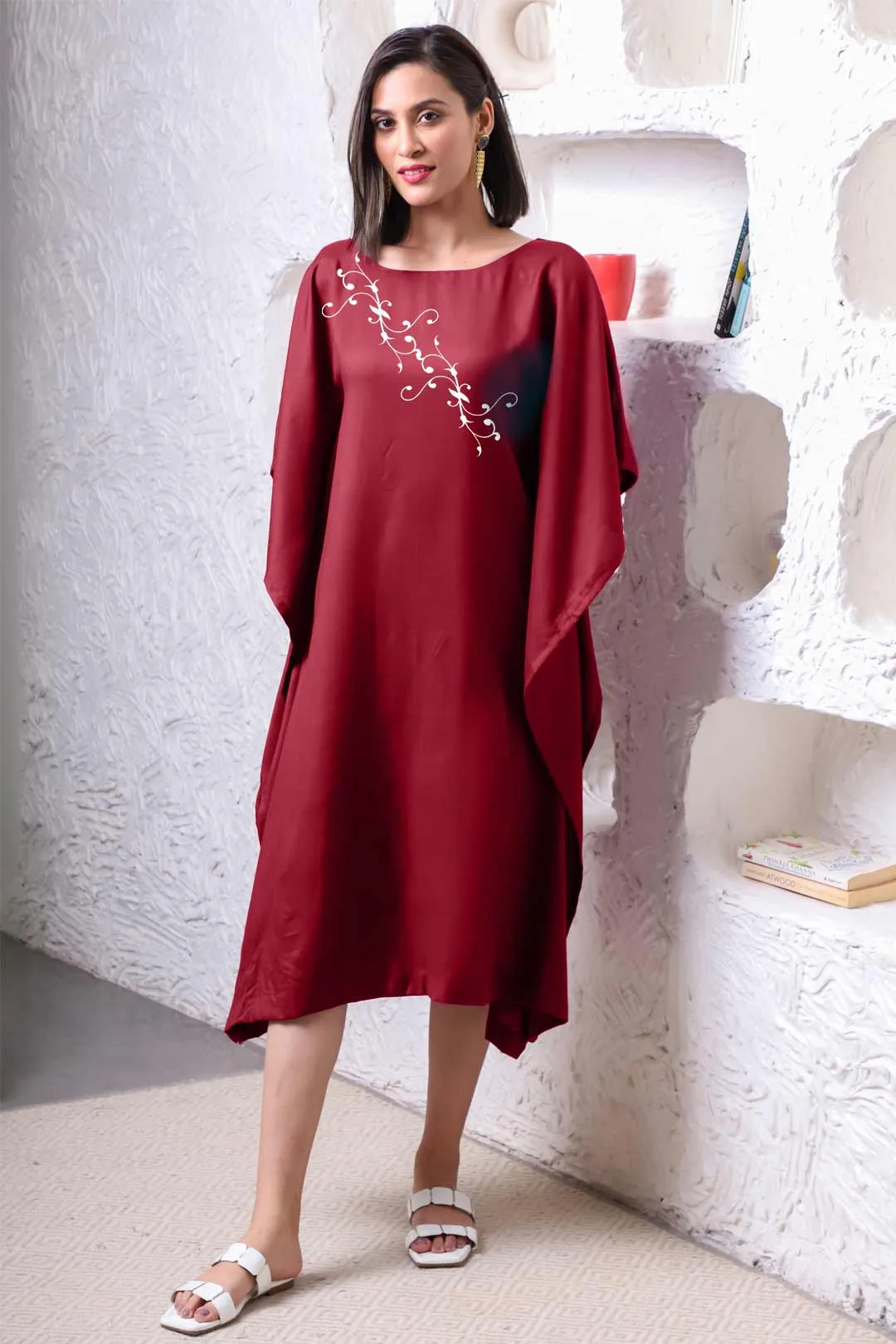 Maroon Rayon Long-Kaftan - Branch