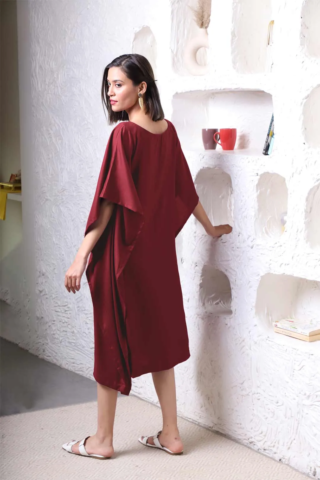 Maroon Rayon Long-Kaftan - Branch