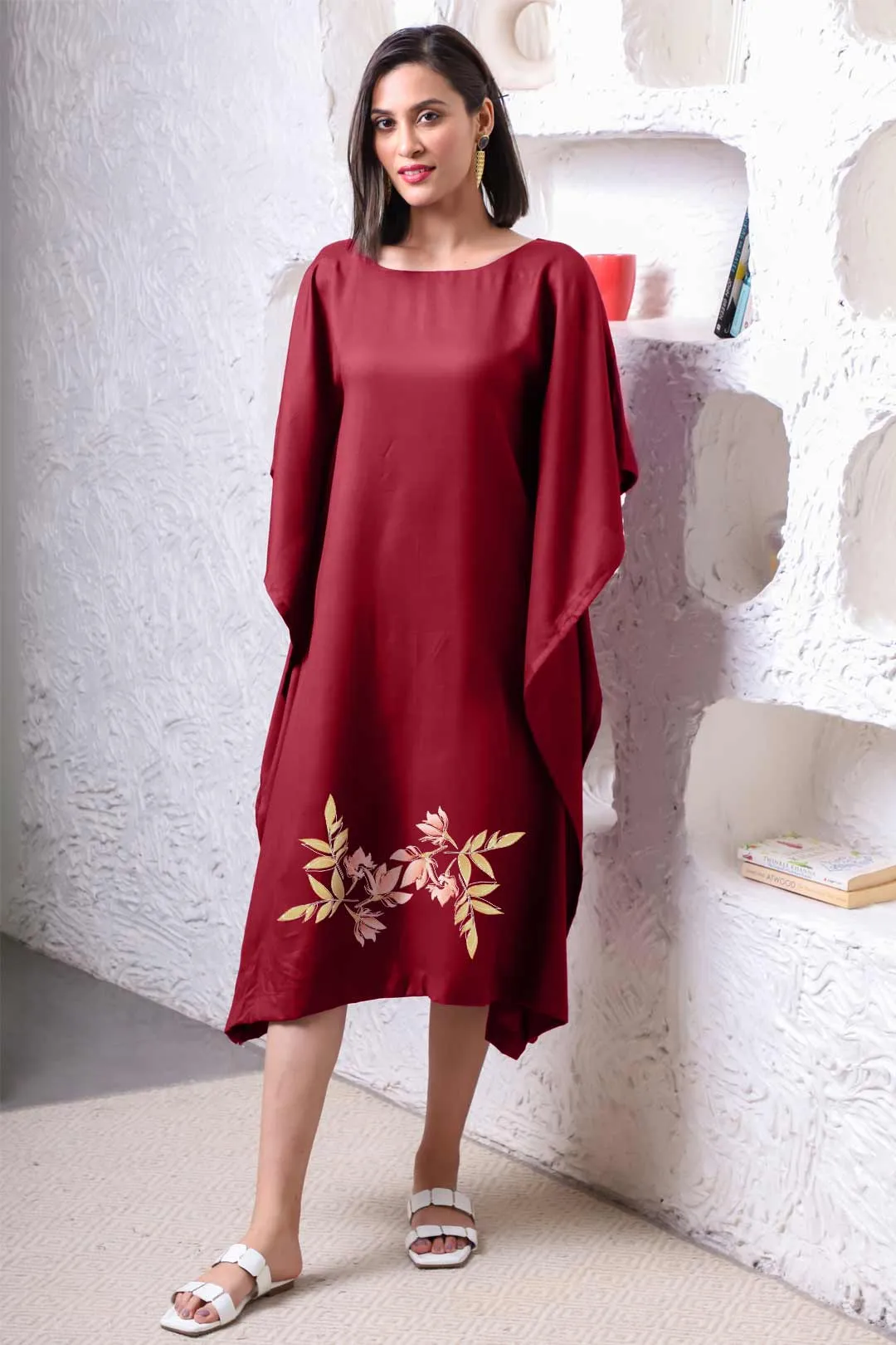 Maroon Rayon Long-Kaftan - Hortus