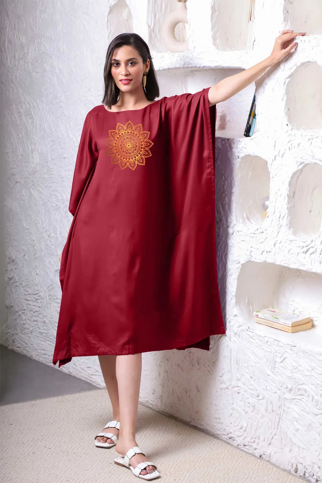 Maroon Rayon Long-Kaftan - Wheel