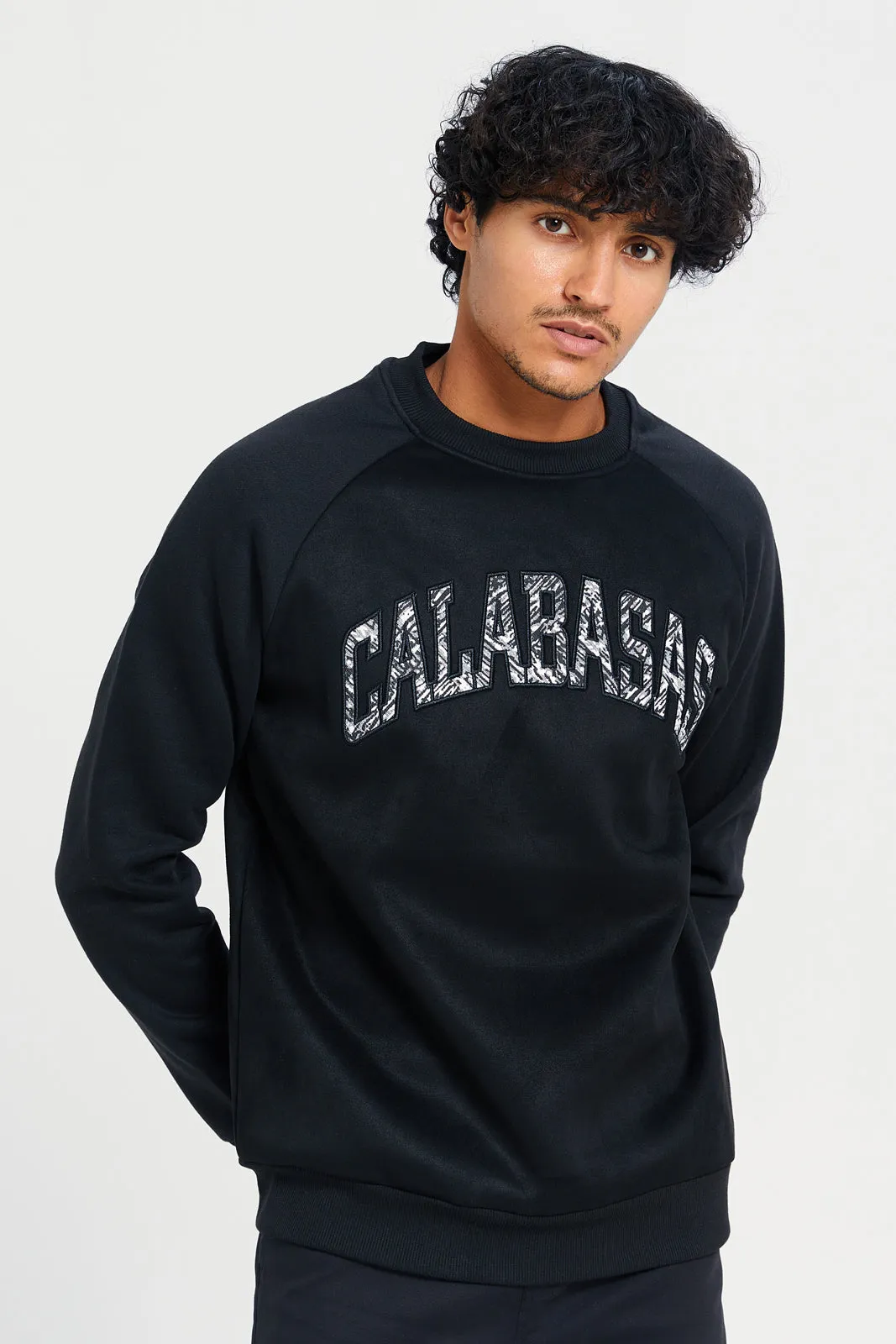 Men Black Crew Neck Printed Sweatshirt