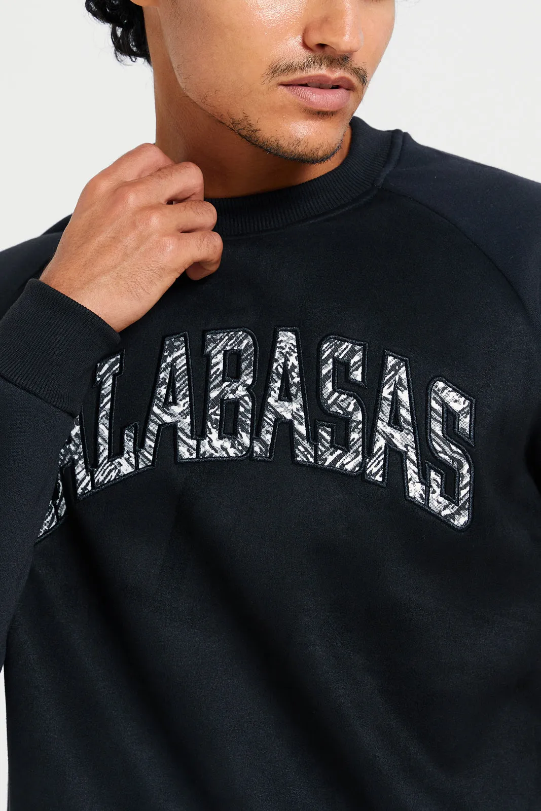 Men Black Crew Neck Printed Sweatshirt