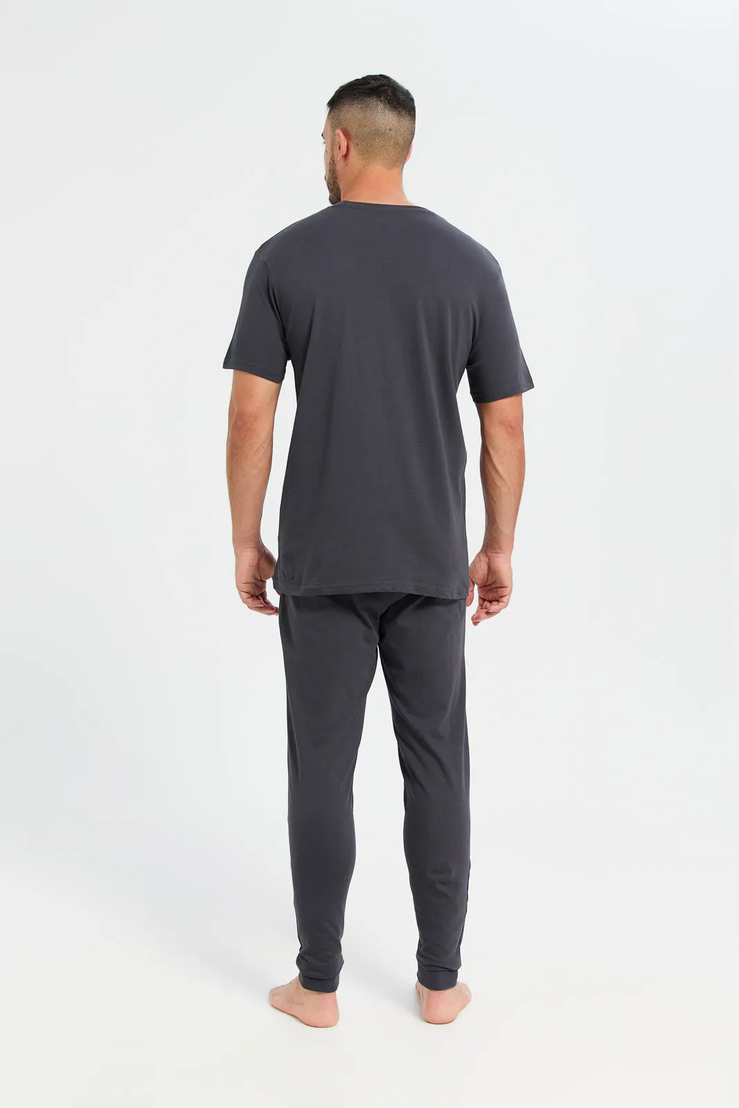 Men Charcoal Plain T-Shirt And Pants Pyjama Set (2 Piece)