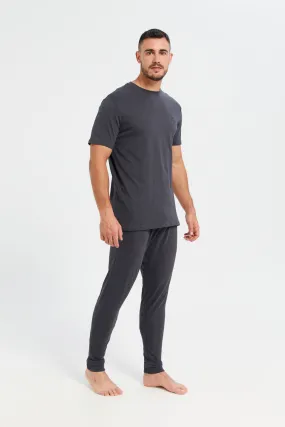 Men Charcoal Plain T-Shirt And Pants Pyjama Set (2 Piece)