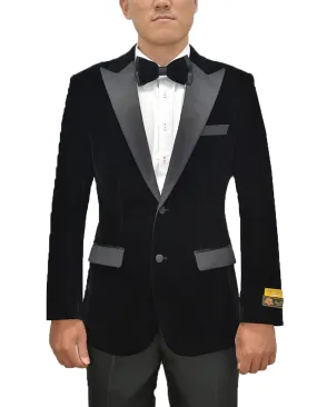 Mens Classic Velvet Fabric Tuxedo Dinner Jacket in Black