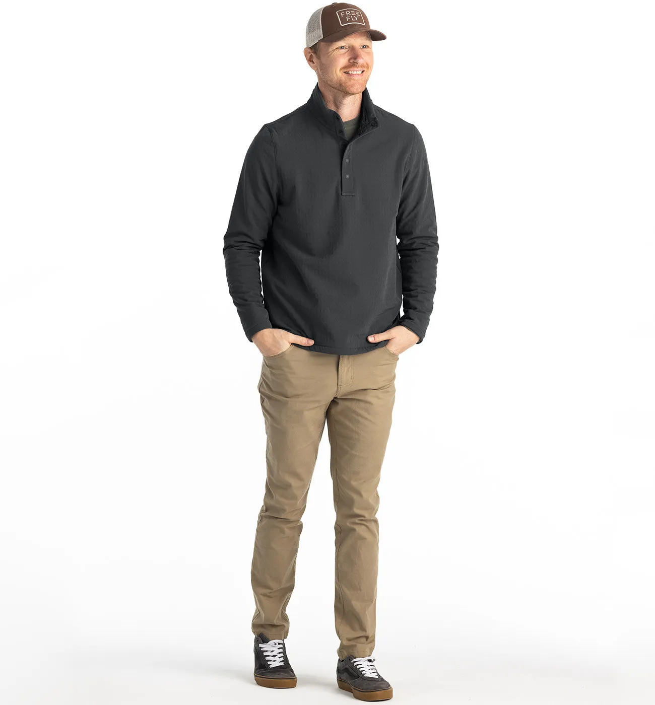 Men's Gridback Fleece Snap Pullover - Black Sand