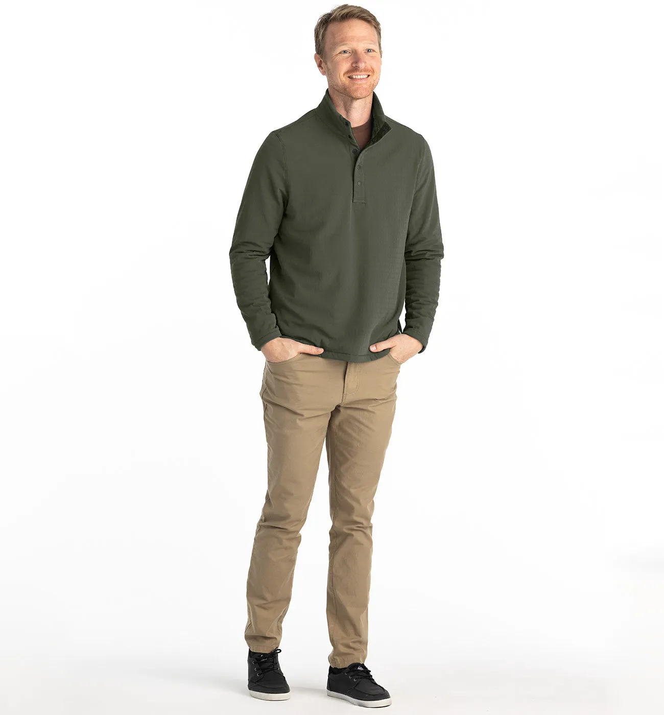 Men's Gridback Fleece Snap Pullover - Dark Olive