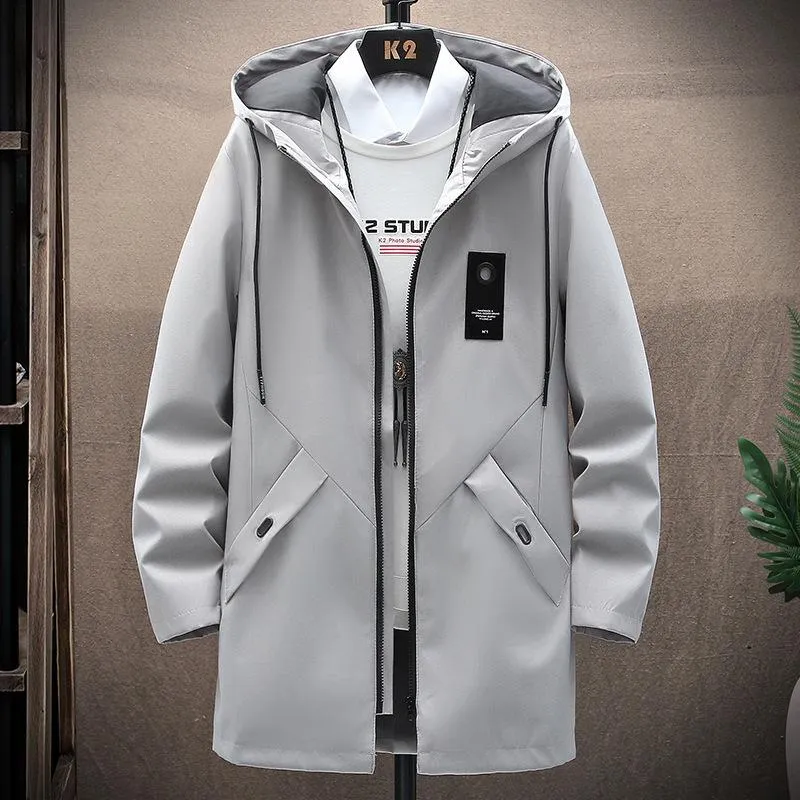 Men's Mid Length Jacket Casual Hooded Coat 52953682YM