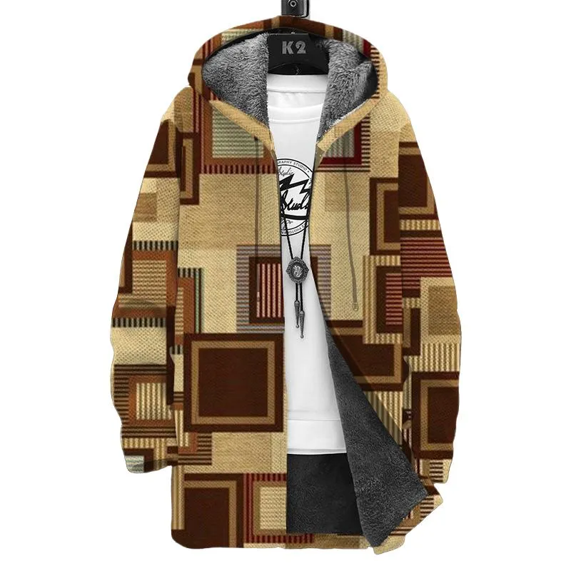 Men's Printed Hooded Two-Pocket Plush Thickened Long-Sleeved Cardigan Jacket 11090895L