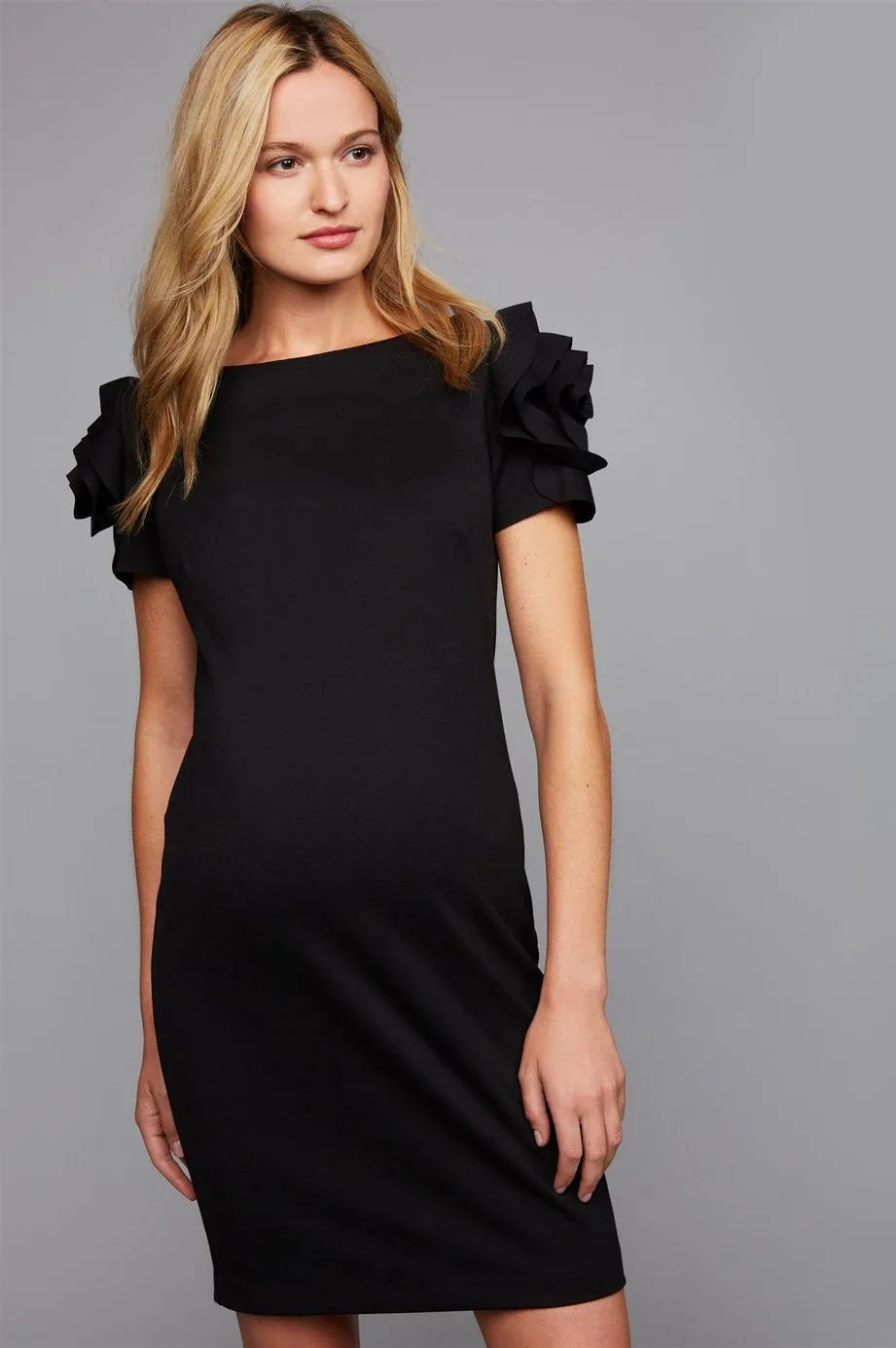 Milano Flower Sleeve Maternity Dress in Caviar Black