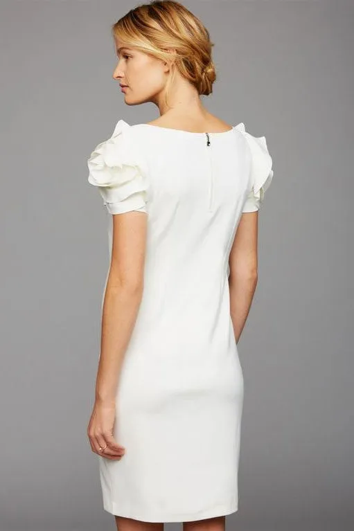 Milano Maternity Dress With Flower Sleeve in Pearl White