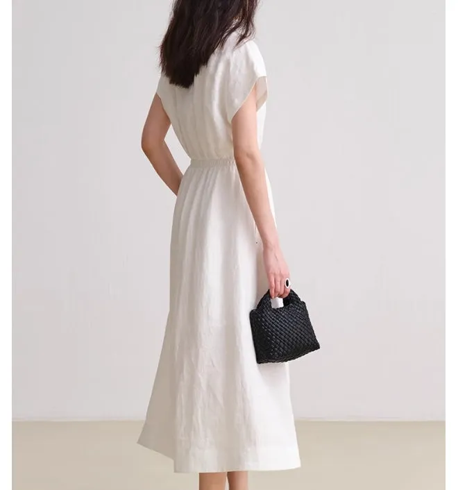 Minimalist Waistband Summer Women's Linen Dress/9987