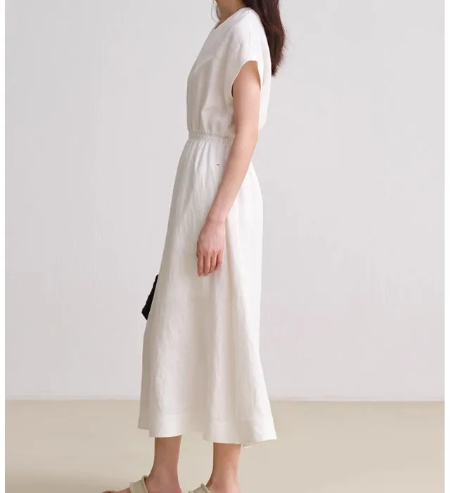 Minimalist Waistband Summer Women's Linen Dress/9987