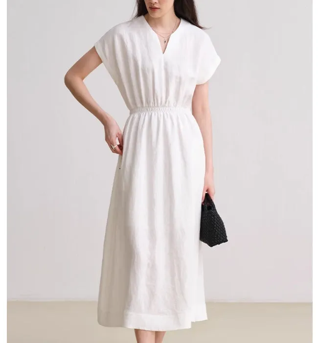 Minimalist Waistband Summer Women's Linen Dress/9987