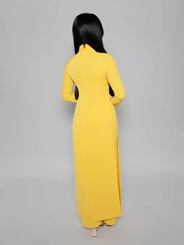 Minimalist Yellow Ao Dai Vietnamese Dress Linh ST17