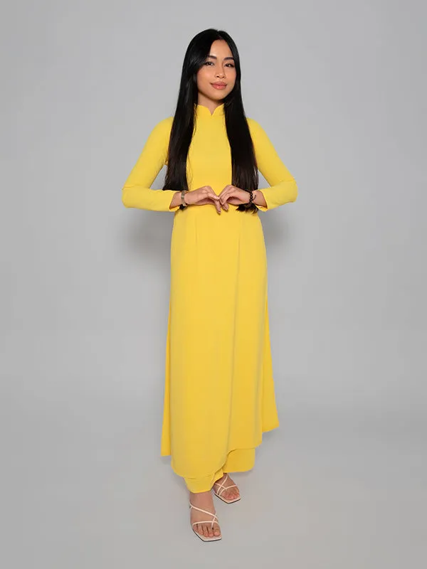 Minimalist Yellow Ao Dai Vietnamese Dress Linh ST17