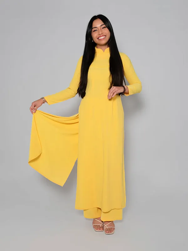 Minimalist Yellow Ao Dai Vietnamese Dress Linh ST17