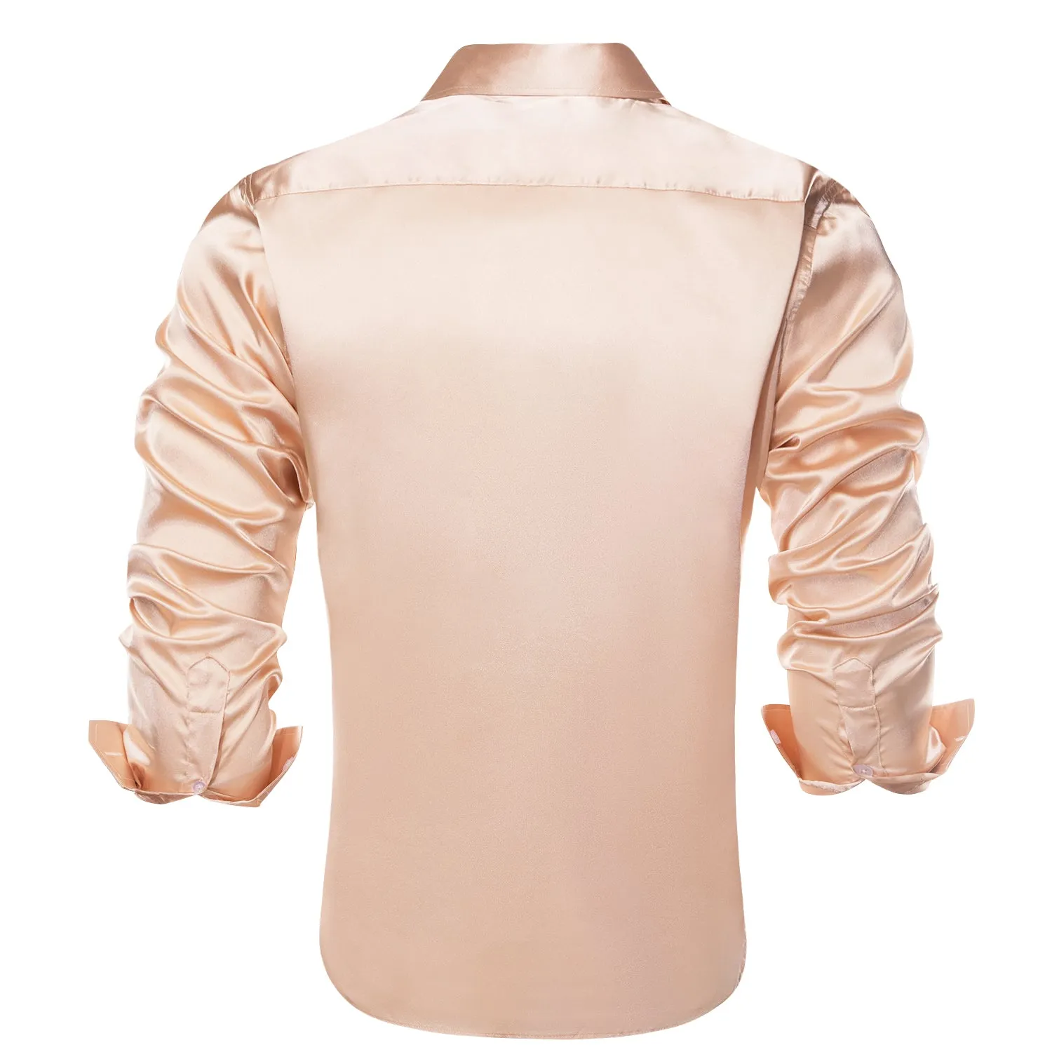 Mist Orange Solid Satin Silk Men's Long Sleeve Business Shirt