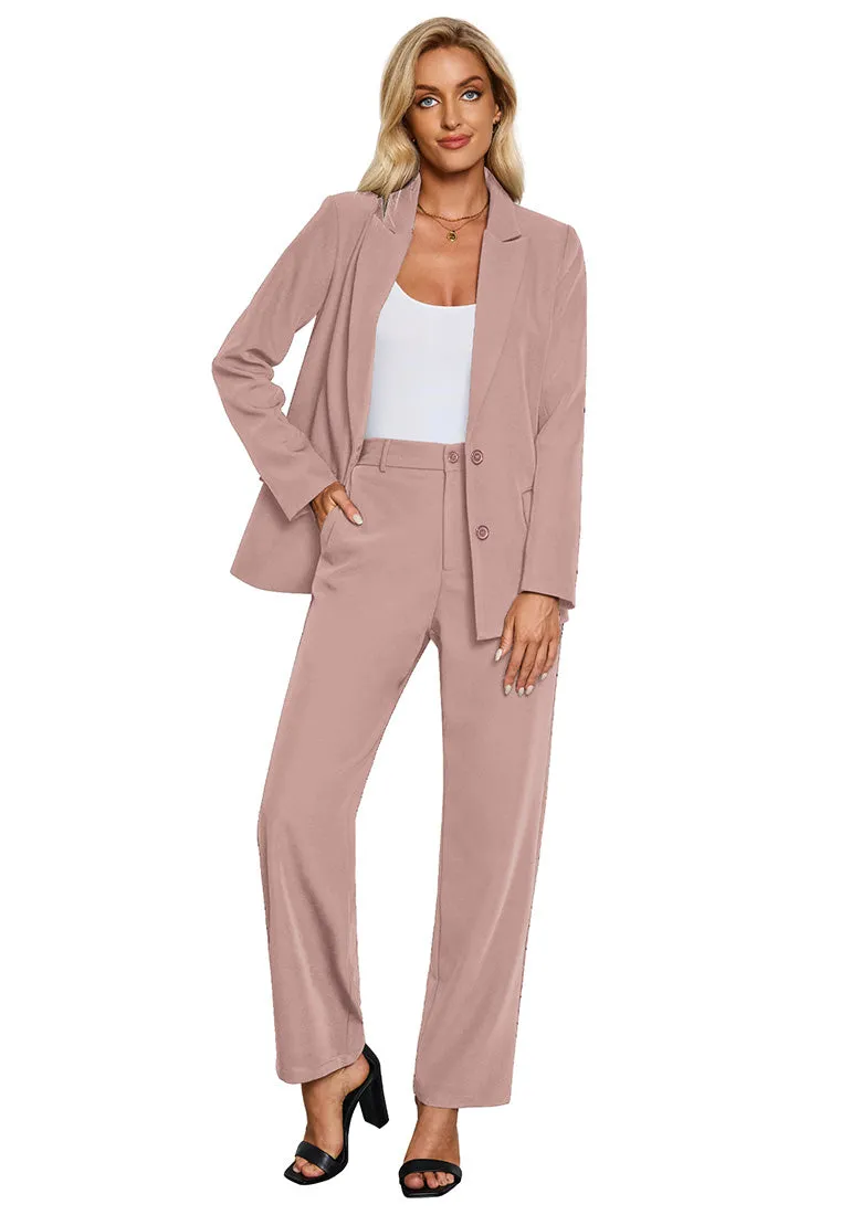 Misty Rose Women's Business Casual 2 Piece Blazer Jacket Straight Leg High Waisted Pants Suits