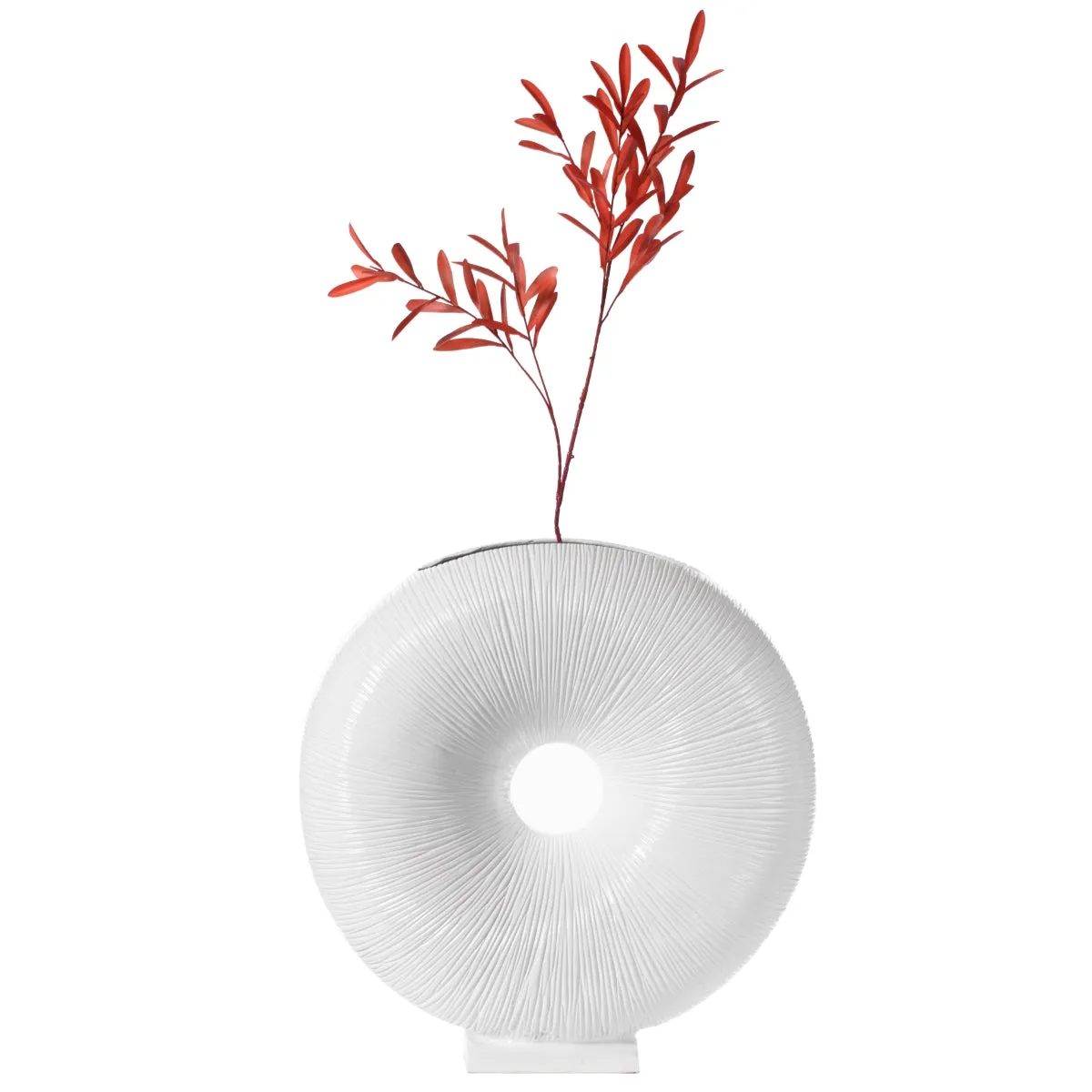 Modern Round Flat Doughnut Hole Vase White