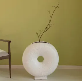 Modern Round Flat Doughnut Hole Vase White