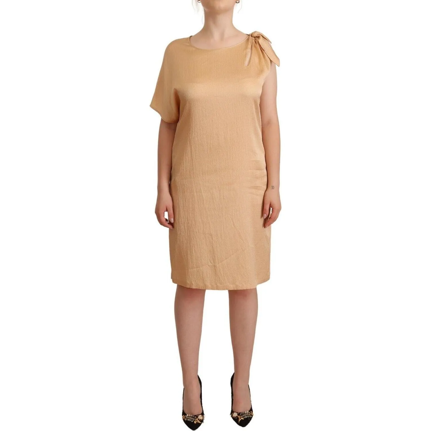 Moschino Elegant One-Sleeve Beige Shift Dress