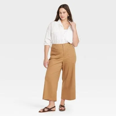 New - Ava & Viv Womens Plus High Rise Regular Crop Cropped Wide-Leg Pants