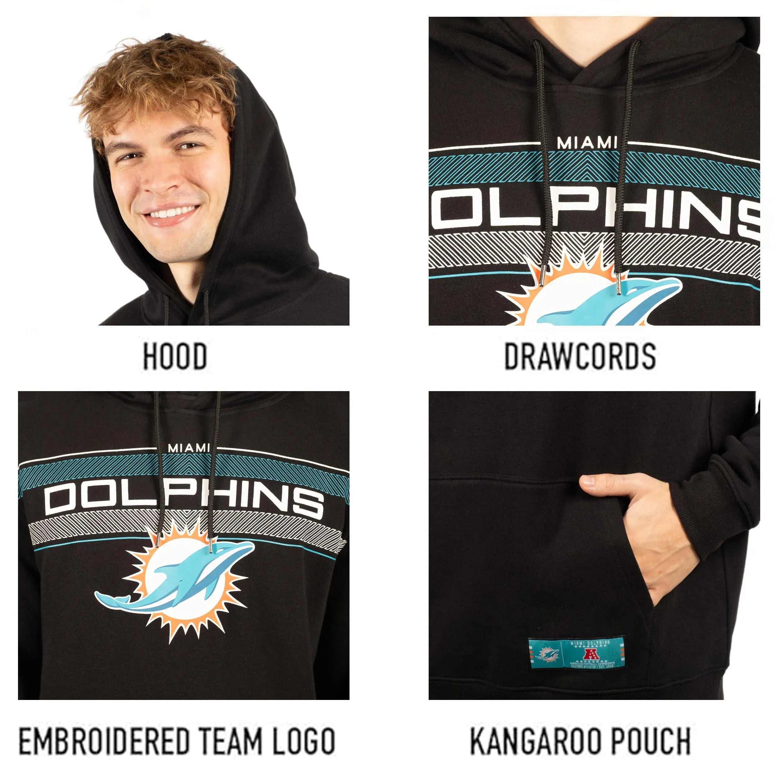 NFL Official Adults Super Soft Pullover Hoodie Sweatshirt - Warm Polyester Blend - Unisex|Miami Dolphins