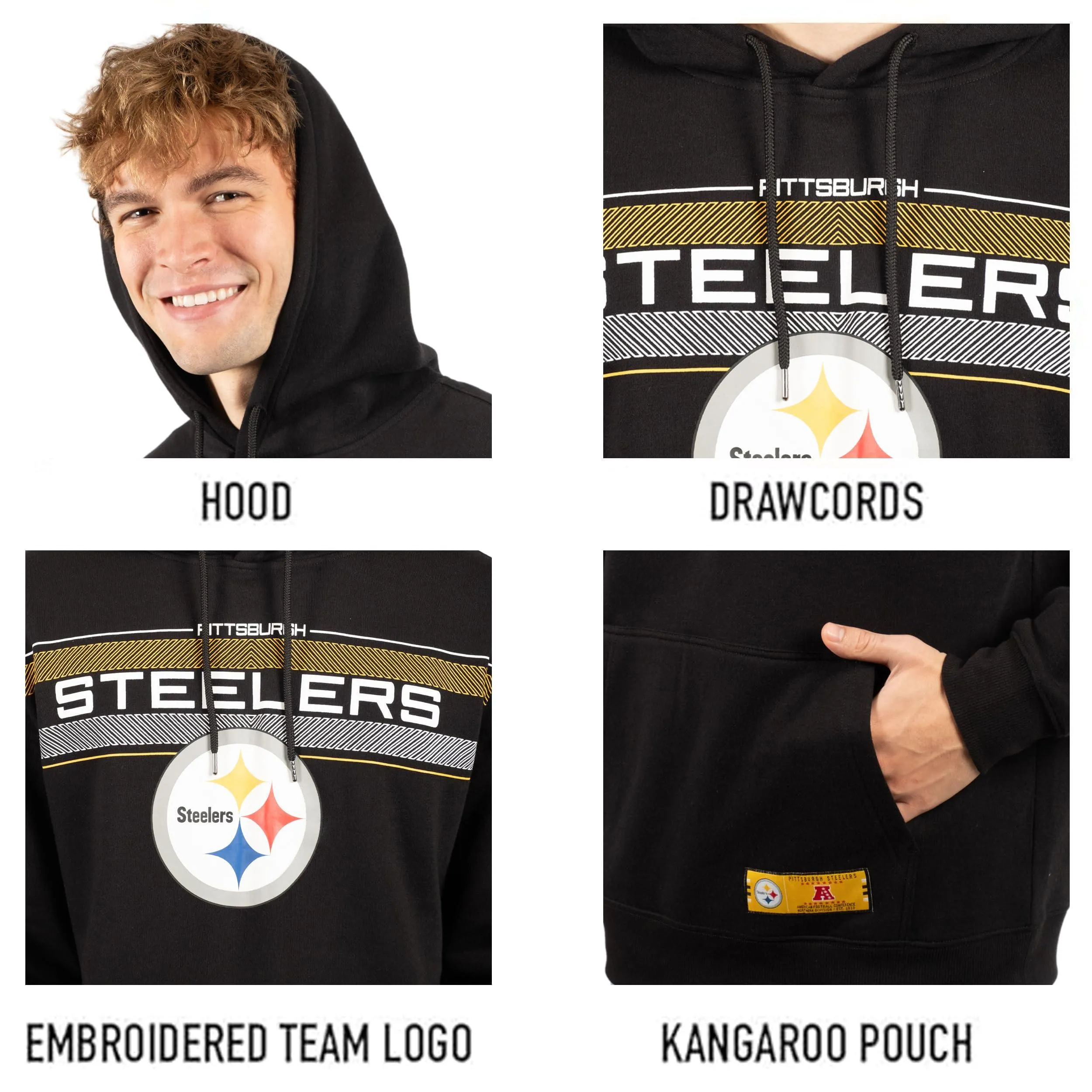 NFL Official Adults Super Soft Pullover Hoodie Sweatshirt - Warm Polyester Blend - Unisex|Pittsburgh Steelers