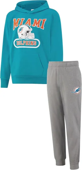 NFL Official Youth Super Soft Jogger & Hoodie Sweatshirt Set|Miami Dolphins