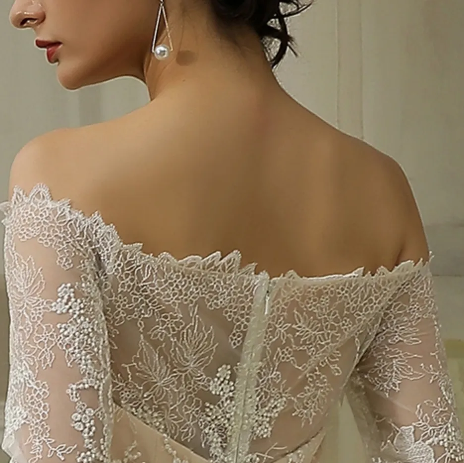 Off-the-Shoulder Sheath Wedding Dress with Luxury Illusion Lace