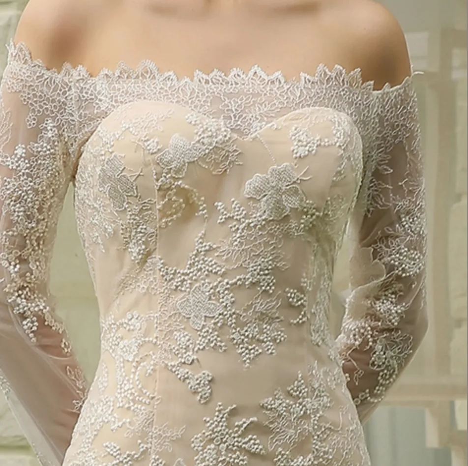 Off-the-Shoulder Sheath Wedding Dress with Luxury Illusion Lace