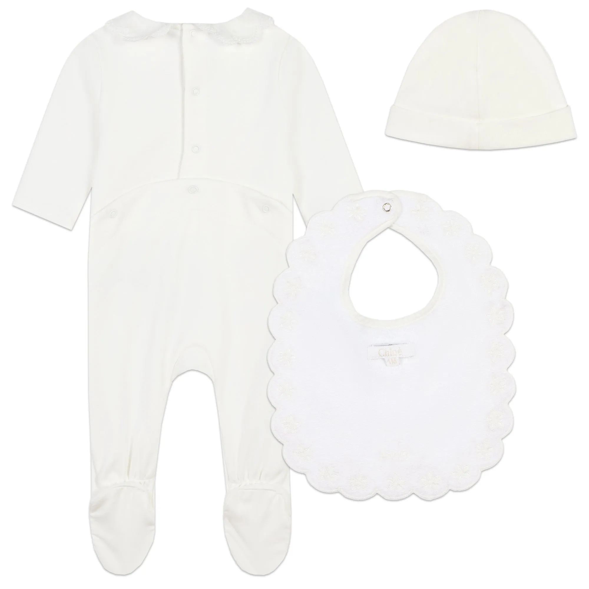 Off White Footie   Bib and Hat Set