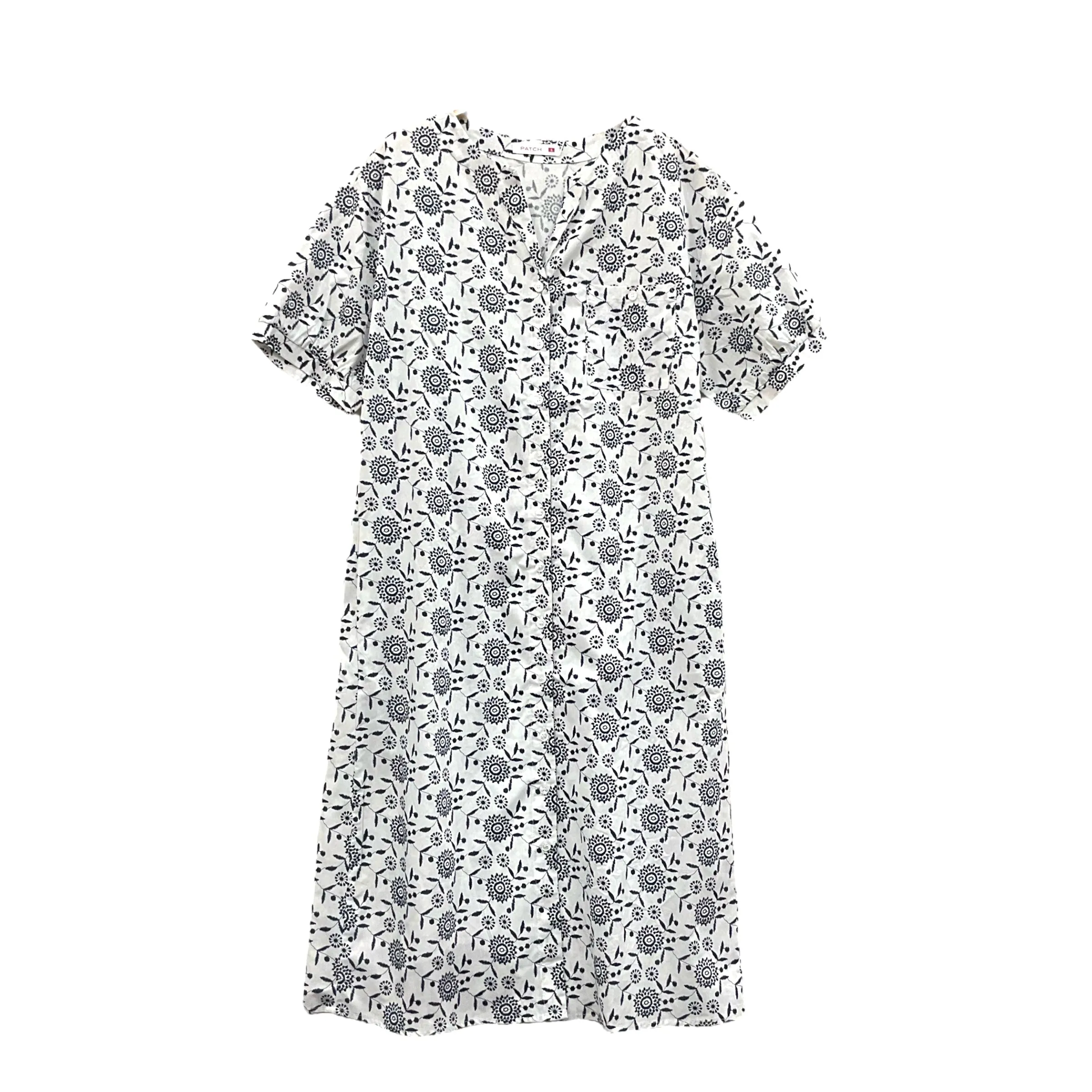 Patch Casual V Neck Short Sleeve Printed Dress