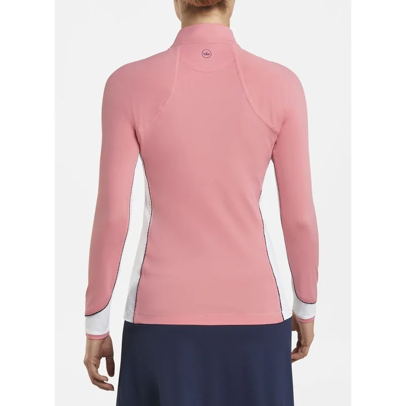 Peter Millar L/S Zip Mock - Pink/White