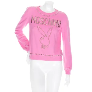 Pink Wool-Cashmere Studded Playboy Sweater