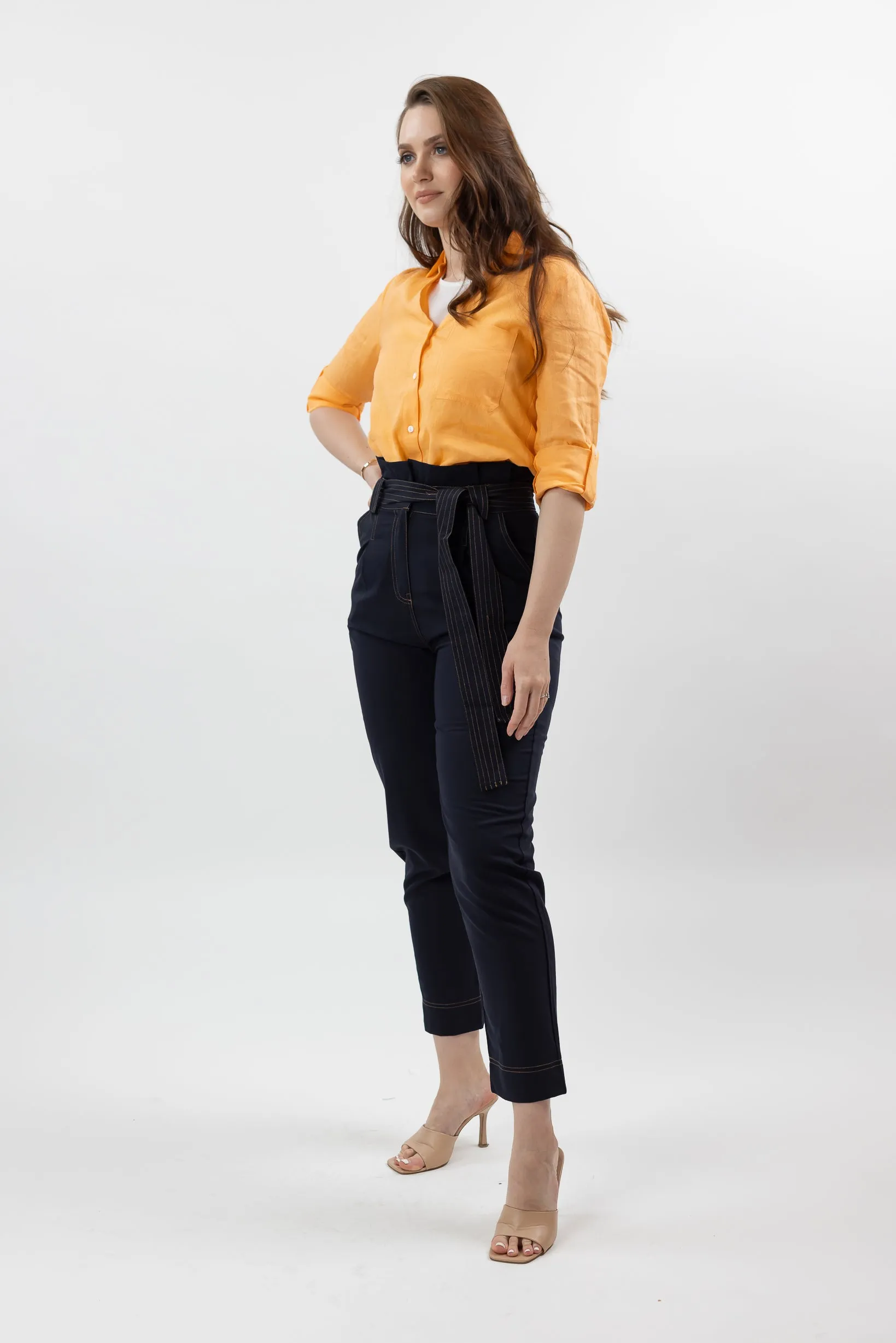 Pleat Top Stitch Pants