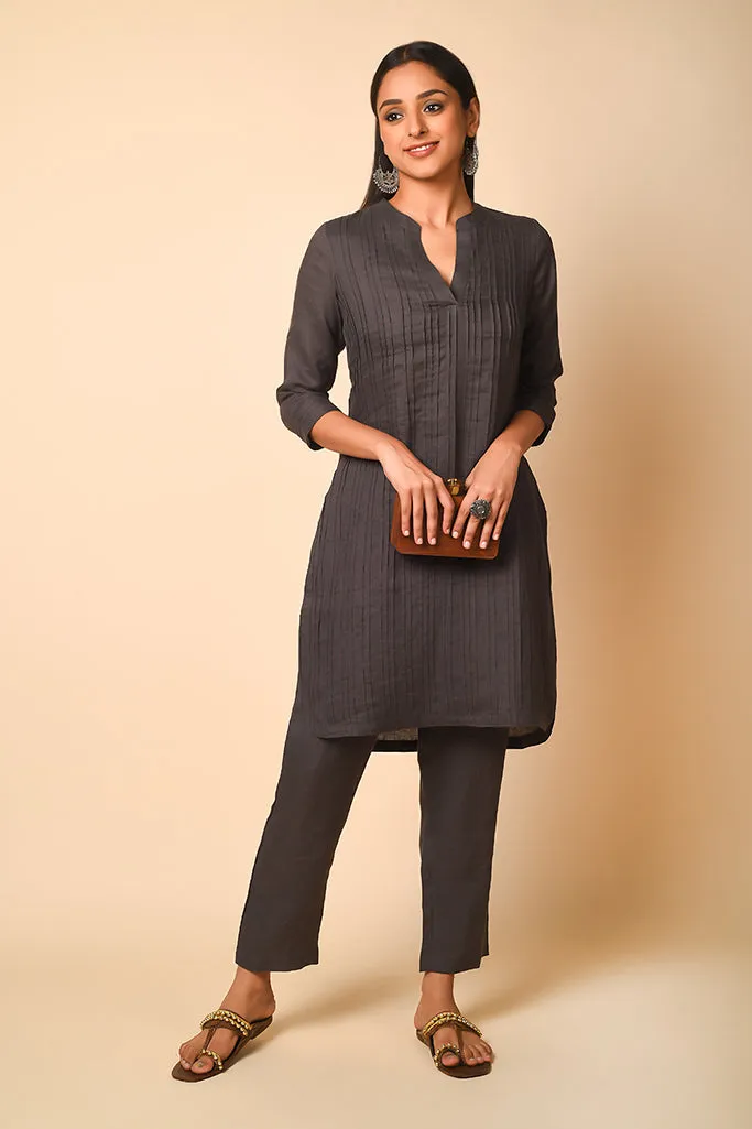 Pleated Linen Kurta Set