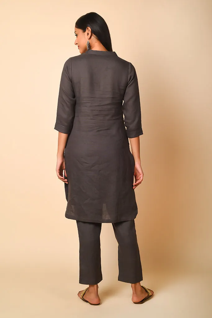 Pleated Linen Kurta Set