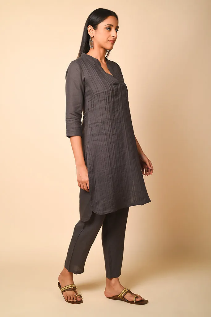 Pleated Linen Kurta Set