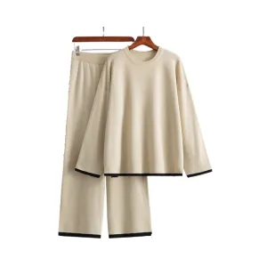 Pre Order:  Casual Loose Knitted Top   Wide Leg Knitted Pants