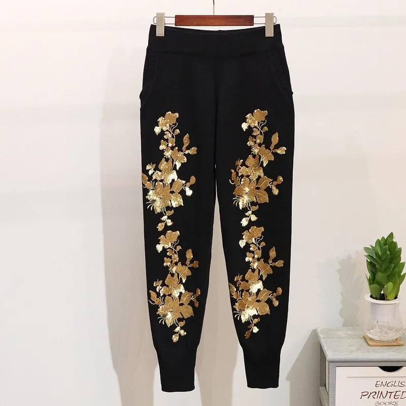 Pre Order:  Floral Sequins Top   Trouser Set